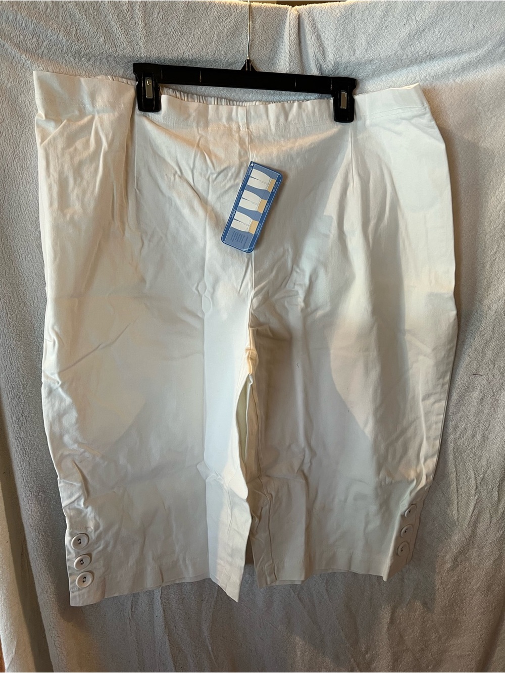 Classic White Capris with Button Hem - Women's Stretch Cotton